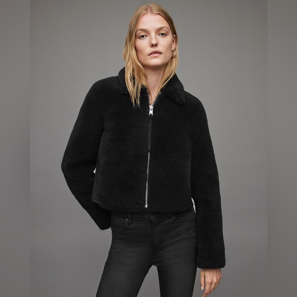 NWOT All Saints Nell Shearling Jacket Xsmall Black
